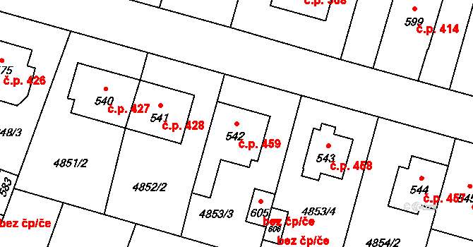 Mohelno 459 na parcele st. 542 v KÚ Mohelno, Katastrální mapa