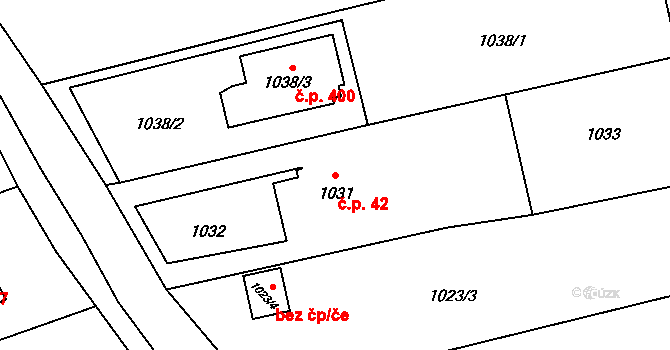 Záblatí 42, Bohumín na parcele st. 1031 v KÚ Záblatí u Bohumína, Katastrální mapa