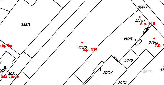 Břeclav 117 na parcele st. 385/3 v KÚ Břeclav, Katastrální mapa