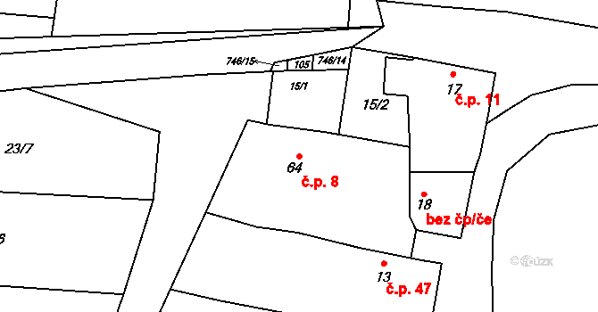 Úherce 8 na parcele st. 64 v KÚ Úherce u Panenského Týnce, Katastrální mapa