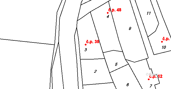 Vrbka 35, Postoloprty na parcele st. 3 v KÚ Vrbka u Postoloprt, Katastrální mapa