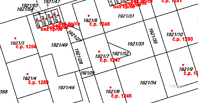Trnovany 1247, Teplice na parcele st. 1921/7 v KÚ Teplice-Trnovany, Katastrální mapa