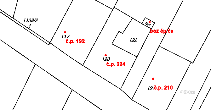 Červenka 224 na parcele st. 120 v KÚ Červenka, Katastrální mapa