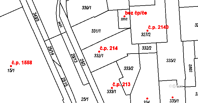 Sokolov 214 na parcele st. 332/1 v KÚ Sokolov, Katastrální mapa