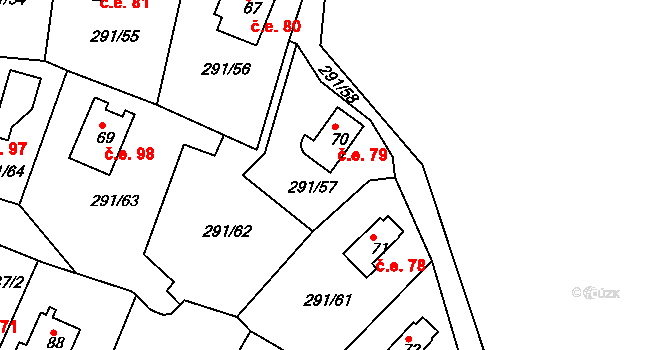 Cetnov 79, Cheb na parcele st. 70 v KÚ Cetnov, Katastrální mapa