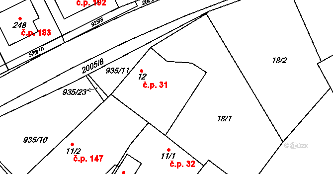 Kunovice 31 na parcele st. 12 v KÚ Kunovice, Katastrální mapa