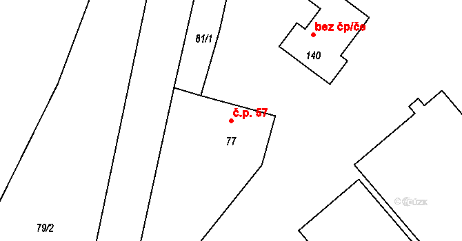 Rodvínov 57 na parcele st. 77 v KÚ Rodvínov, Katastrální mapa
