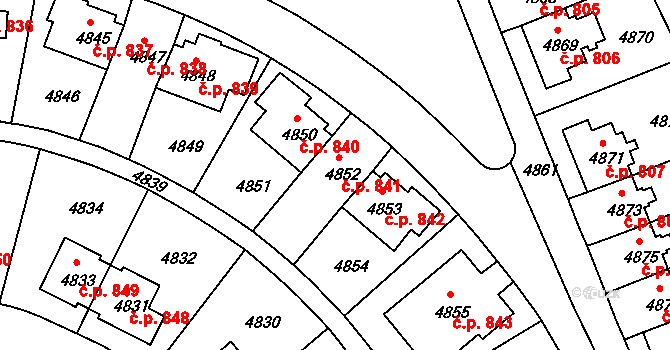 Záběhlice 841, Praha na parcele st. 4852 v KÚ Záběhlice, Katastrální mapa