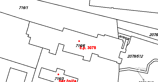 Záběhlice 3078, Praha na parcele st. 716/6 v KÚ Záběhlice, Katastrální mapa