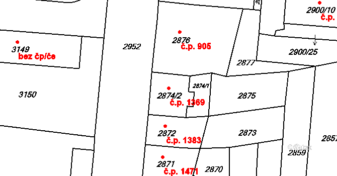 Česká Lípa 1369 na parcele st. 2874/2 v KÚ Česká Lípa, Katastrální mapa