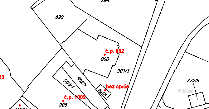 Chomutov 852 na parcele st. 900 v KÚ Chomutov I, Katastrální mapa