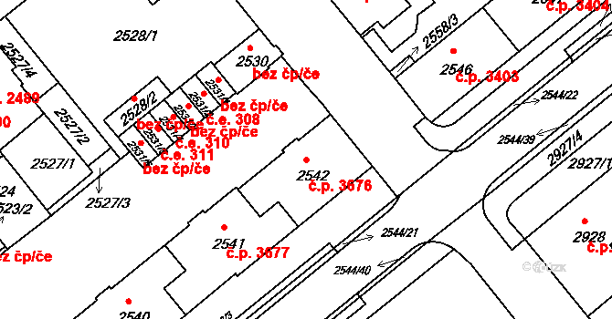 Chomutov 3676 na parcele st. 2542 v KÚ Chomutov II, Katastrální mapa