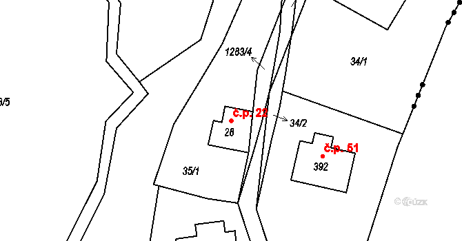 Jiříčkov 22, Světlá pod Ještědem na parcele st. 28 v KÚ Světlá pod Ještědem, Katastrální mapa
