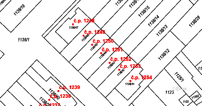 Kuřim 1251 na parcele st. 1138/44 v KÚ Kuřim, Katastrální mapa