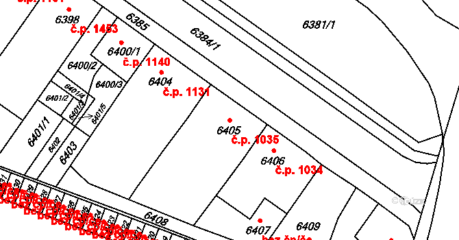 Vsetín 1035 na parcele st. 6405 v KÚ Vsetín, Katastrální mapa
