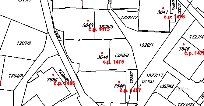 Rumburk 1 1475, Rumburk na parcele st. 3644 v KÚ Rumburk, Katastrální mapa