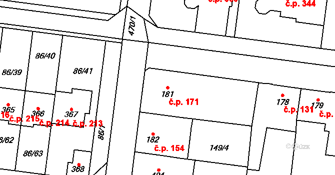 Krasice 171, Prostějov na parcele st. 181 v KÚ Krasice, Katastrální mapa