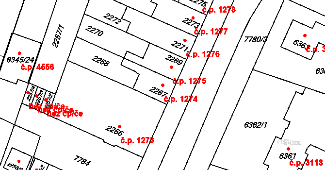 Prostějov 1274 na parcele st. 2267 v KÚ Prostějov, Katastrální mapa