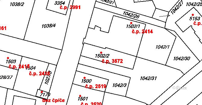 Havlíčkův Brod 3572 na parcele st. 1502/2 v KÚ Havlíčkův Brod, Katastrální mapa