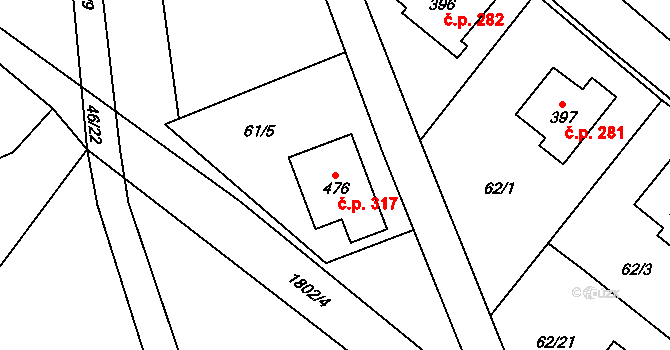 Chuchelna 317 na parcele st. 476 v KÚ Chuchelna, Katastrální mapa