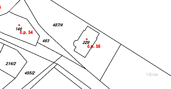 Měchnov 35, Divišov na parcele st. 229 v KÚ Měchnov, Katastrální mapa