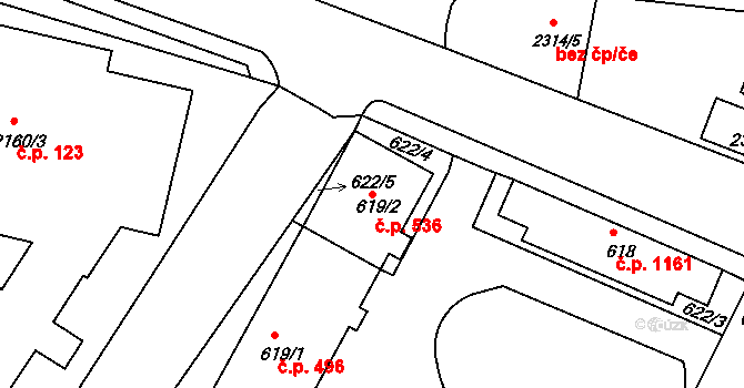 Rumburk 1 536, Rumburk na parcele st. 619/2 v KÚ Rumburk, Katastrální mapa