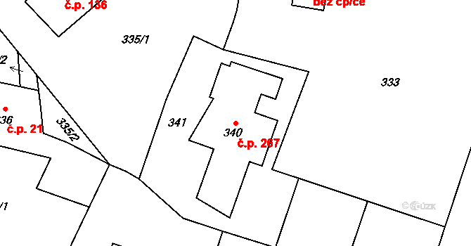 Horní Jasenka 267, Vsetín na parcele st. 340 v KÚ Jasenka, Katastrální mapa