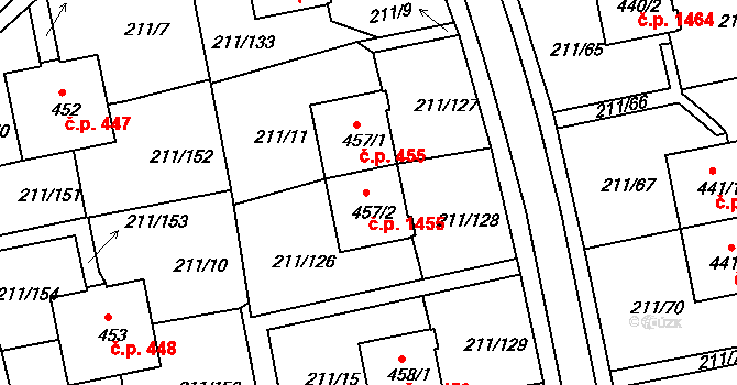 Sezimovo Ústí 1455 na parcele st. 457/2 v KÚ Sezimovo Ústí, Katastrální mapa