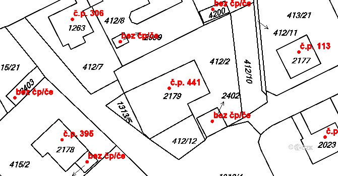Horní Brána 441, Český Krumlov na parcele st. 2179 v KÚ Český Krumlov, Katastrální mapa
