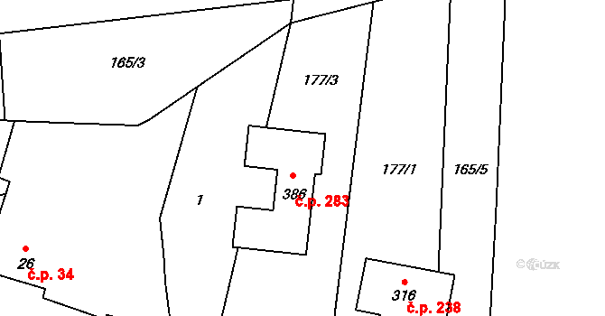 Žilina 283 na parcele st. 386 v KÚ Žilina, Katastrální mapa