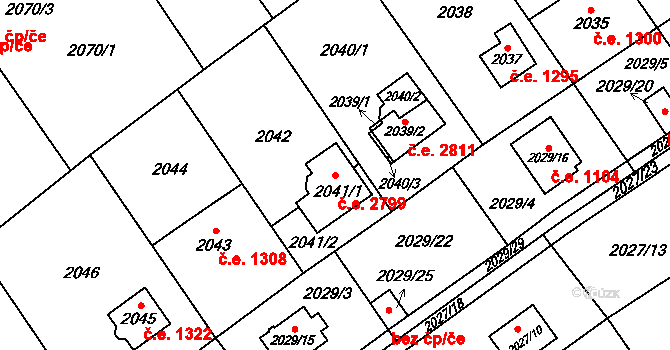 Bolevec 2799, Plzeň na parcele st. 2041/1 v KÚ Bolevec, Katastrální mapa
