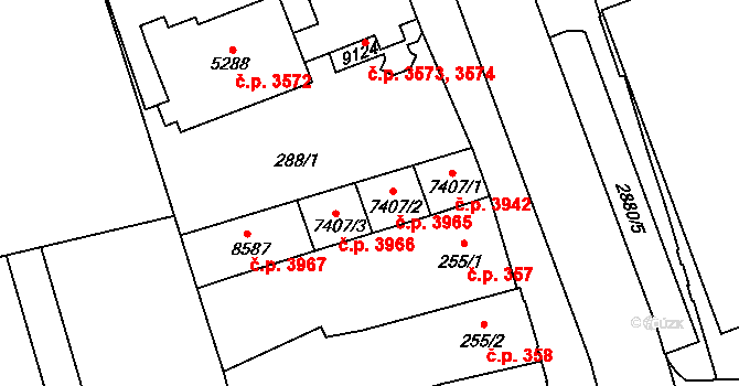 Hodonín 3965 na parcele st. 7407/2 v KÚ Hodonín, Katastrální mapa