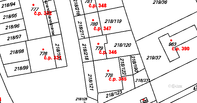 Řež 346, Husinec na parcele st. 779 v KÚ Husinec u Řeže, Katastrální mapa