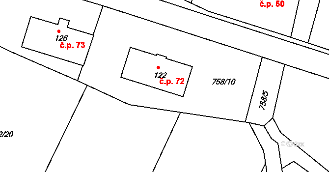 Křečovice 72 na parcele st. 122 v KÚ Křečovice u Neveklova, Katastrální mapa