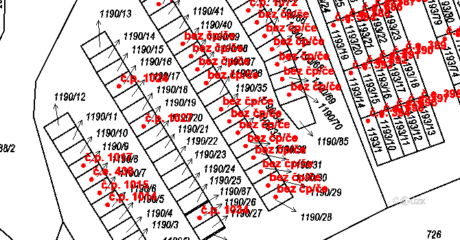 Bechyně 471 na parcele st. 1190/34 v KÚ Bechyně, Katastrální mapa