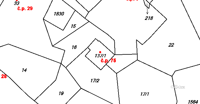 Níhov 75 na parcele st. 137/1 v KÚ Níhov, Katastrální mapa