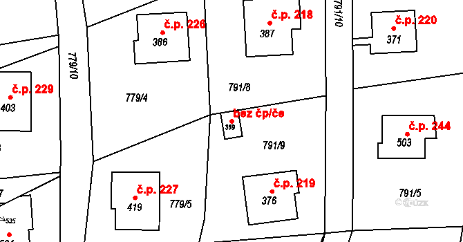 Jarcová 39574113 na parcele st. 389 v KÚ Jarcová, Katastrální mapa