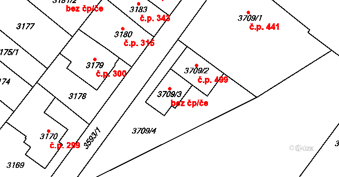 Vyškov 42501113 na parcele st. 3709/3 v KÚ Vyškov, Katastrální mapa