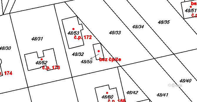 Velké Březno 43172113 na parcele st. 48/55 v KÚ Valtířov nad Labem, Katastrální mapa