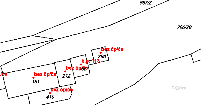 Podkopná Lhota 43560113 na parcele st. 266 v KÚ Podkopná Lhota, Katastrální mapa