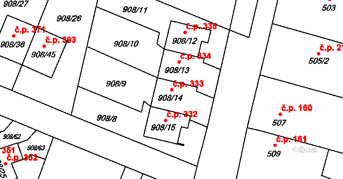 Malé Hoštice 333, Opava na parcele st. 908/14 v KÚ Malé Hoštice, Katastrální mapa