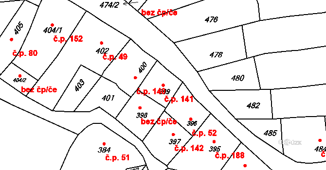 Kobeřice u Brna 141 na parcele st. 399 v KÚ Kobeřice u Brna, Katastrální mapa
