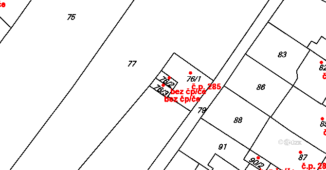 Teplice 45145113 na parcele st. 76/3 v KÚ Sobědruhy, Katastrální mapa