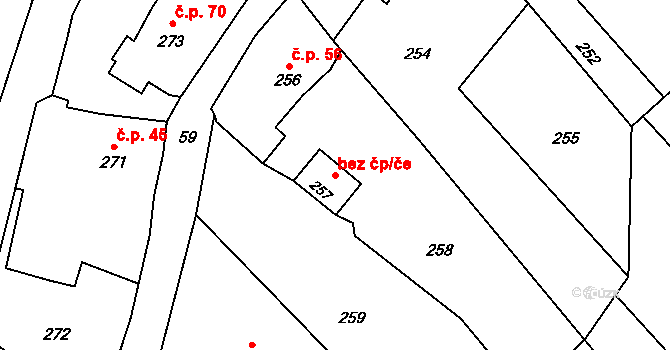 Troubelice 47338113 na parcele st. 257 v KÚ Pískov, Katastrální mapa