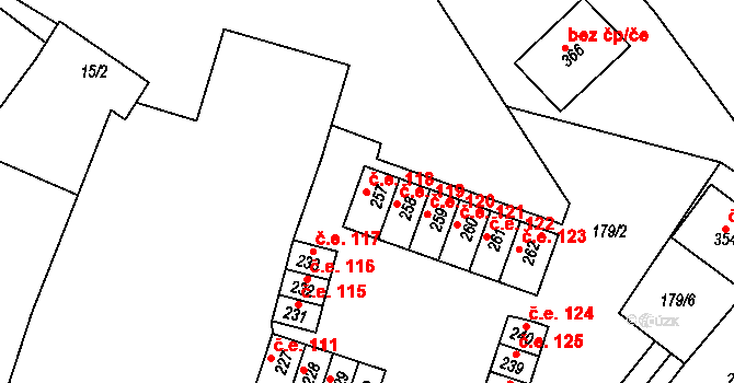 Braňany 118 na parcele st. 257 v KÚ Braňany, Katastrální mapa