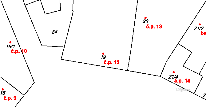 Maletice 12, Protivín na parcele st. 19 v KÚ Maletice, Katastrální mapa