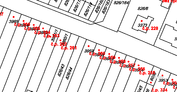 Václavské Předměstí 260, Písek na parcele st. 3959 v KÚ Písek, Katastrální mapa