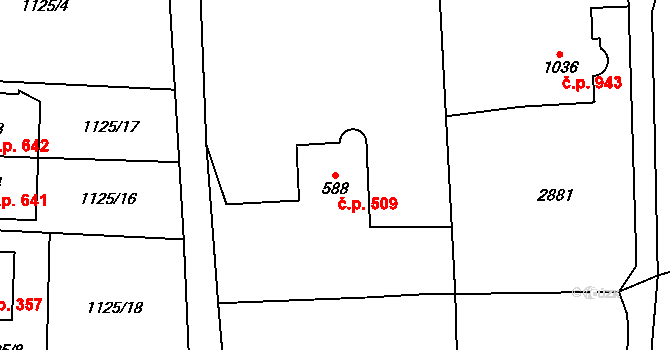 Choceň 509 na parcele st. 588 v KÚ Choceň, Katastrální mapa