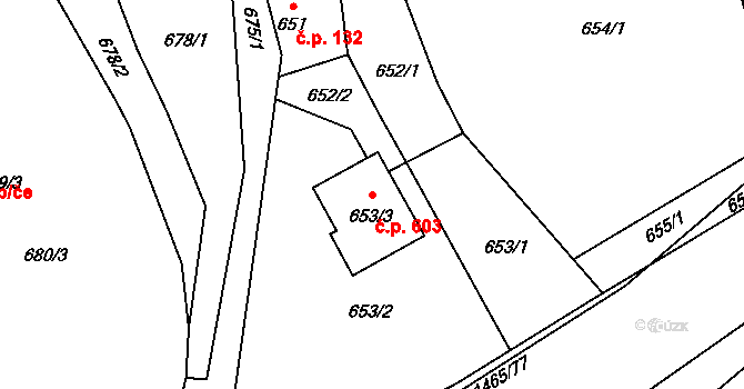 Rapotín 603 na parcele st. 653/3 v KÚ Rapotín, Katastrální mapa