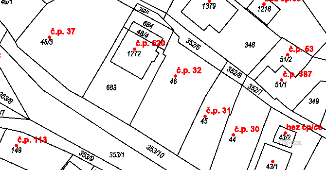 Mikovice 32, Kralupy nad Vltavou na parcele st. 46 v KÚ Mikovice u Kralup nad Vltavou, Katastrální mapa